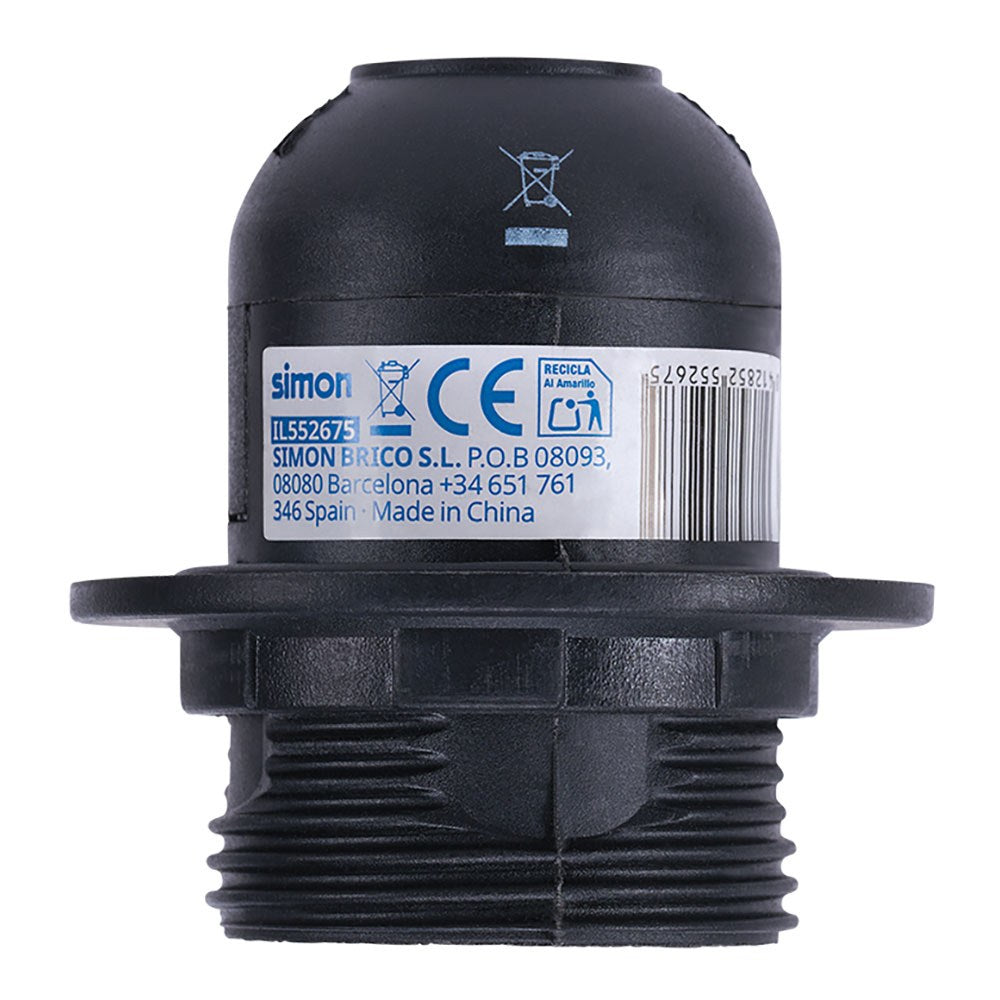 Portalámparas termoplástico, cuerpo roscado, e-27, negro