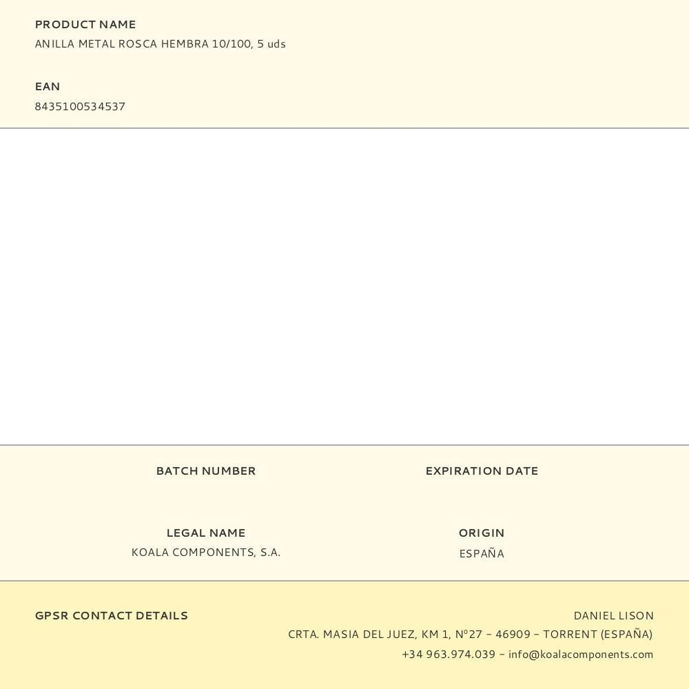 Anilla metal rosca hembra 10/100, 5 uds