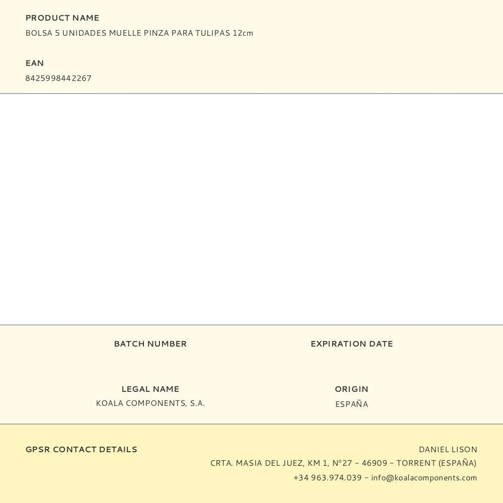 Bolsa 5 unidades muelle pinza para tulipas 12cm