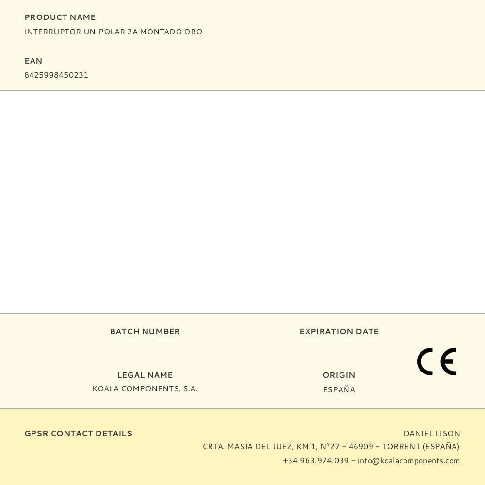 Interruptor unipolar 2a montado oro