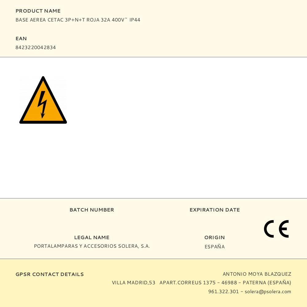 Base aerea cetac 3p+n+t roja 32a 400v~ ip44