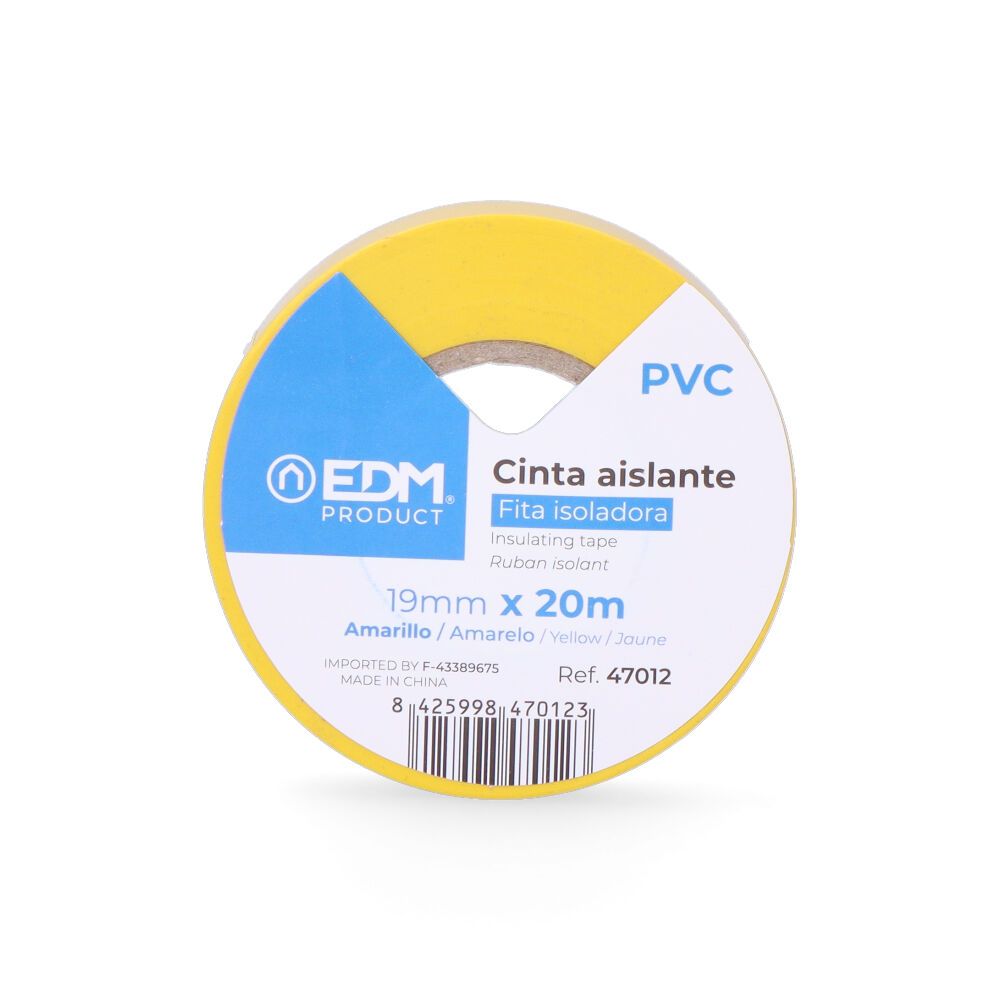 Cinta aislante calidad "supra" amarilla 19 mm x 20 m