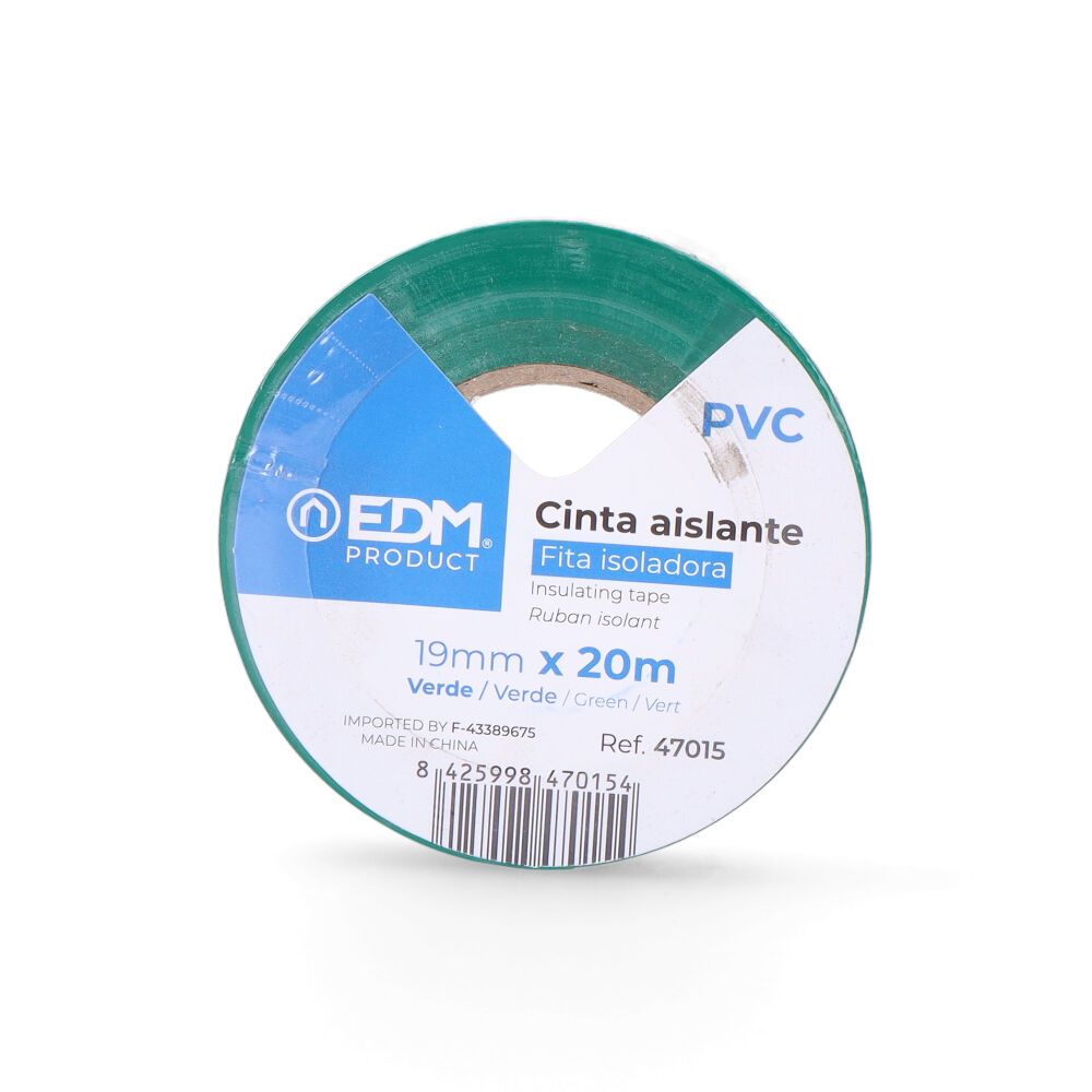 Cinta aislante calidad "supra" verde 19 mm x 20 m