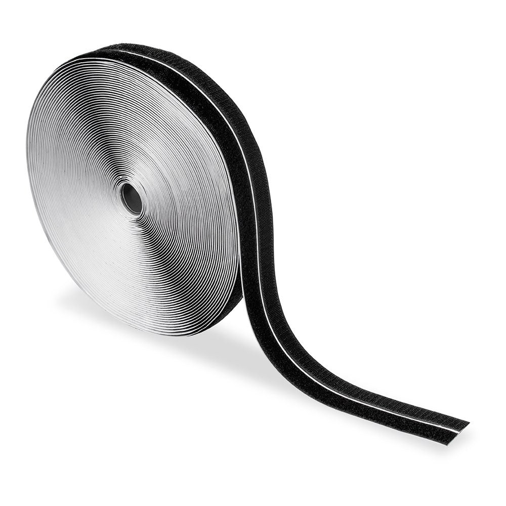Rollo adhesivo de cierre de gancho y bucle, 20 mm x 25 m, negro