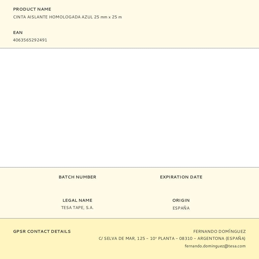 Cinta aislante homologada azul 25 mm x 25 m