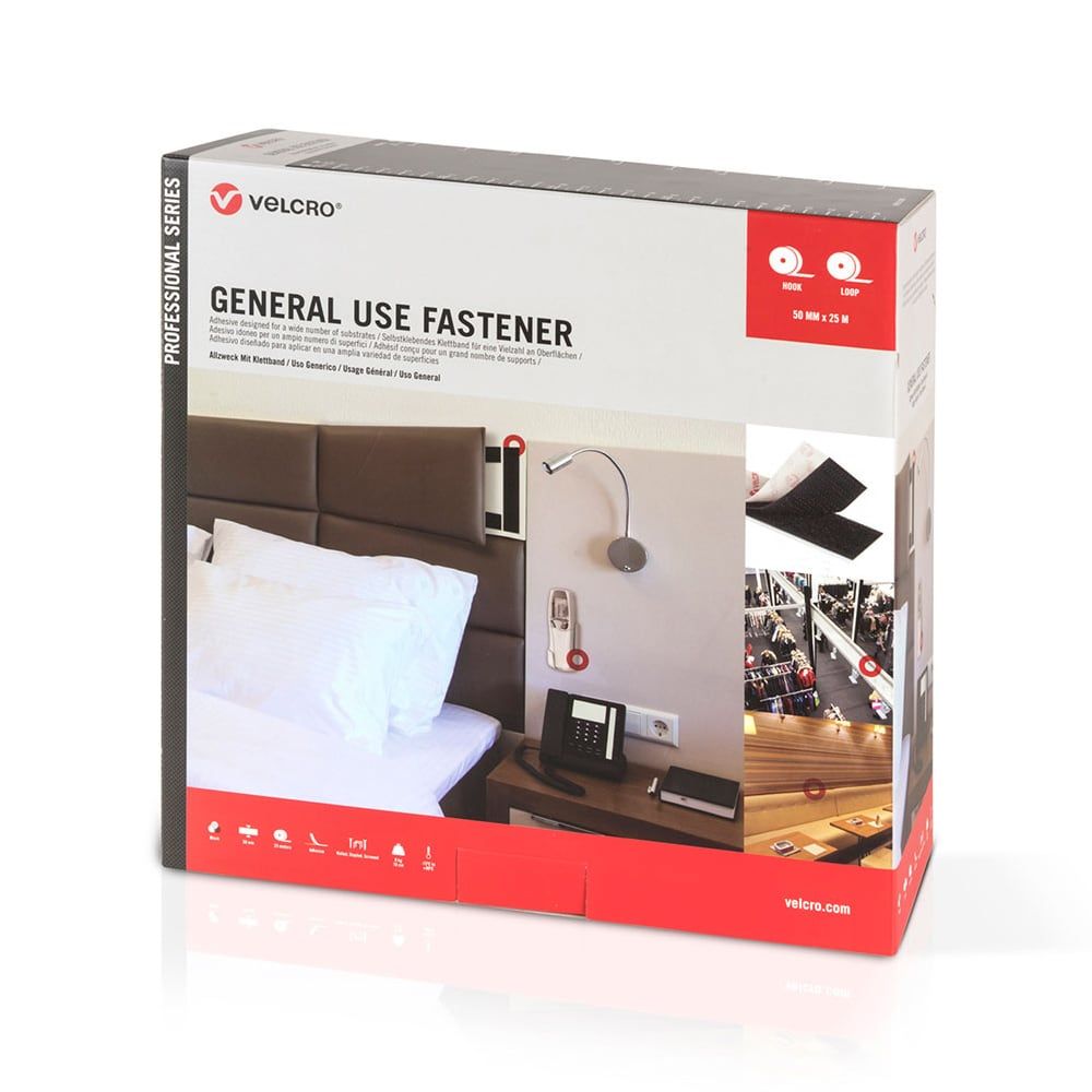 Cinta de gancho y bucle adhesiva negra 50 mm x 25 m