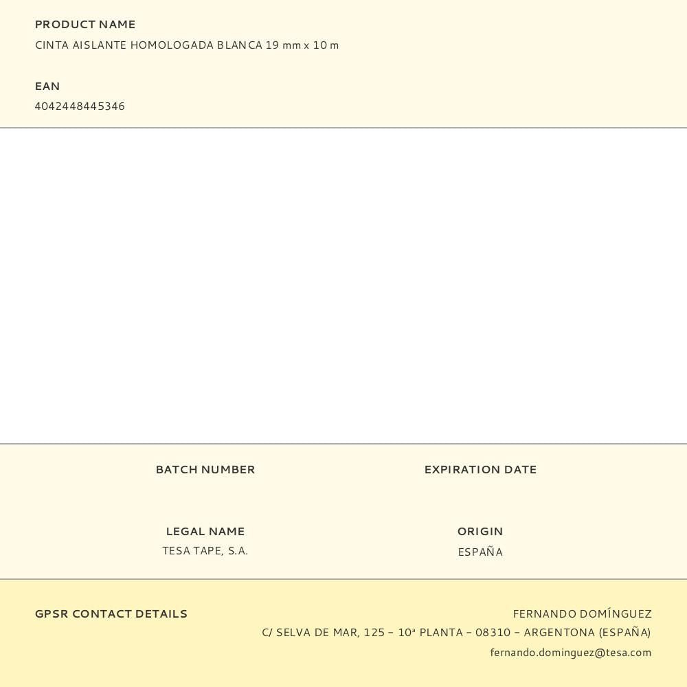 Cinta aislante homologada blanca 19 mm x 10 m