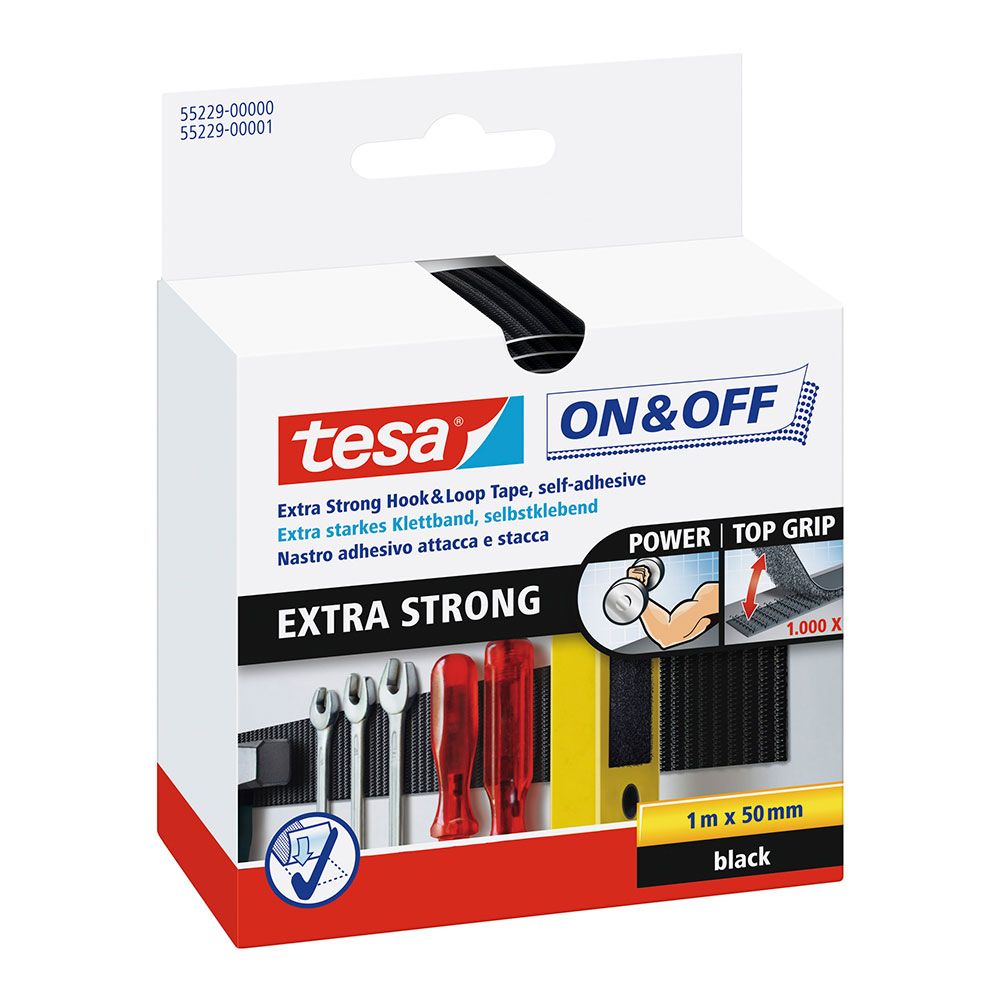 Cinta de cierre extrafuerte negro 50 mm x 1 m