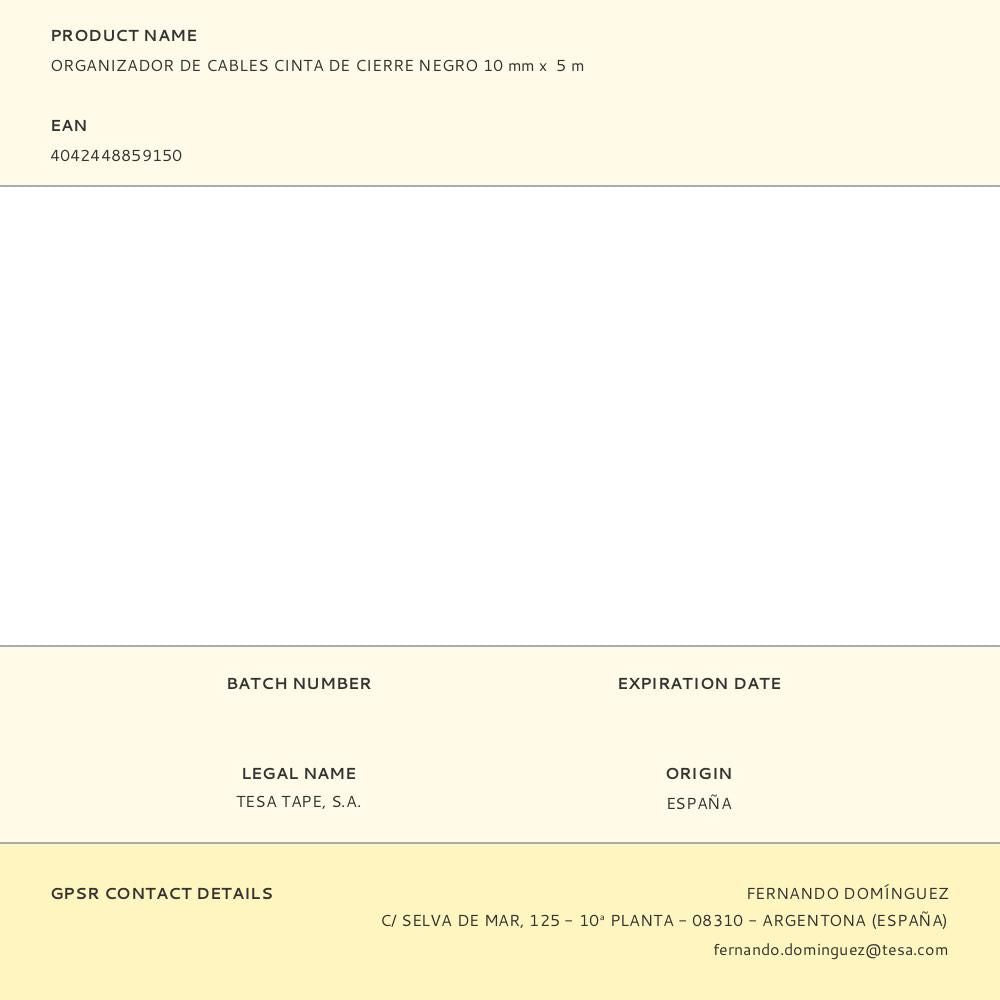 Organizador de cables cinta de cierre negro 10 mm x 5 m