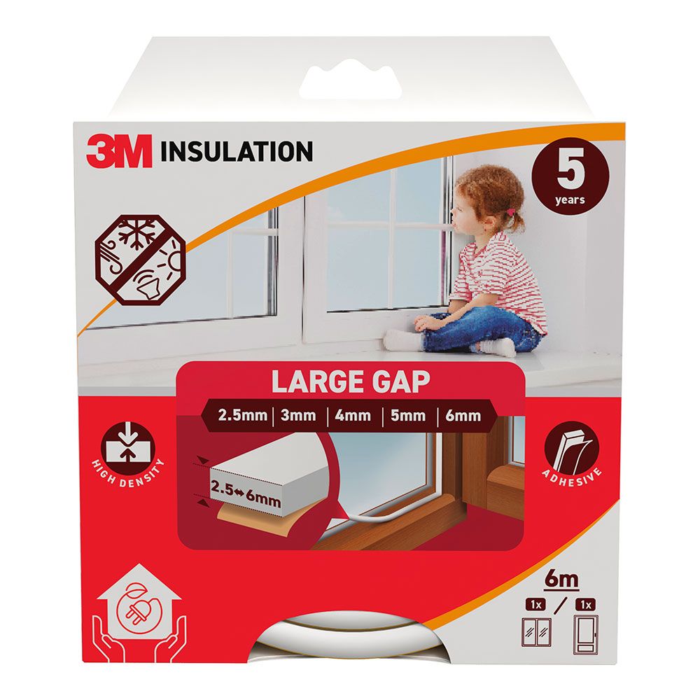 Burlete de aislamiento clásico para huecos grandes de 2,5 - 6 mm, blanco, 6 m