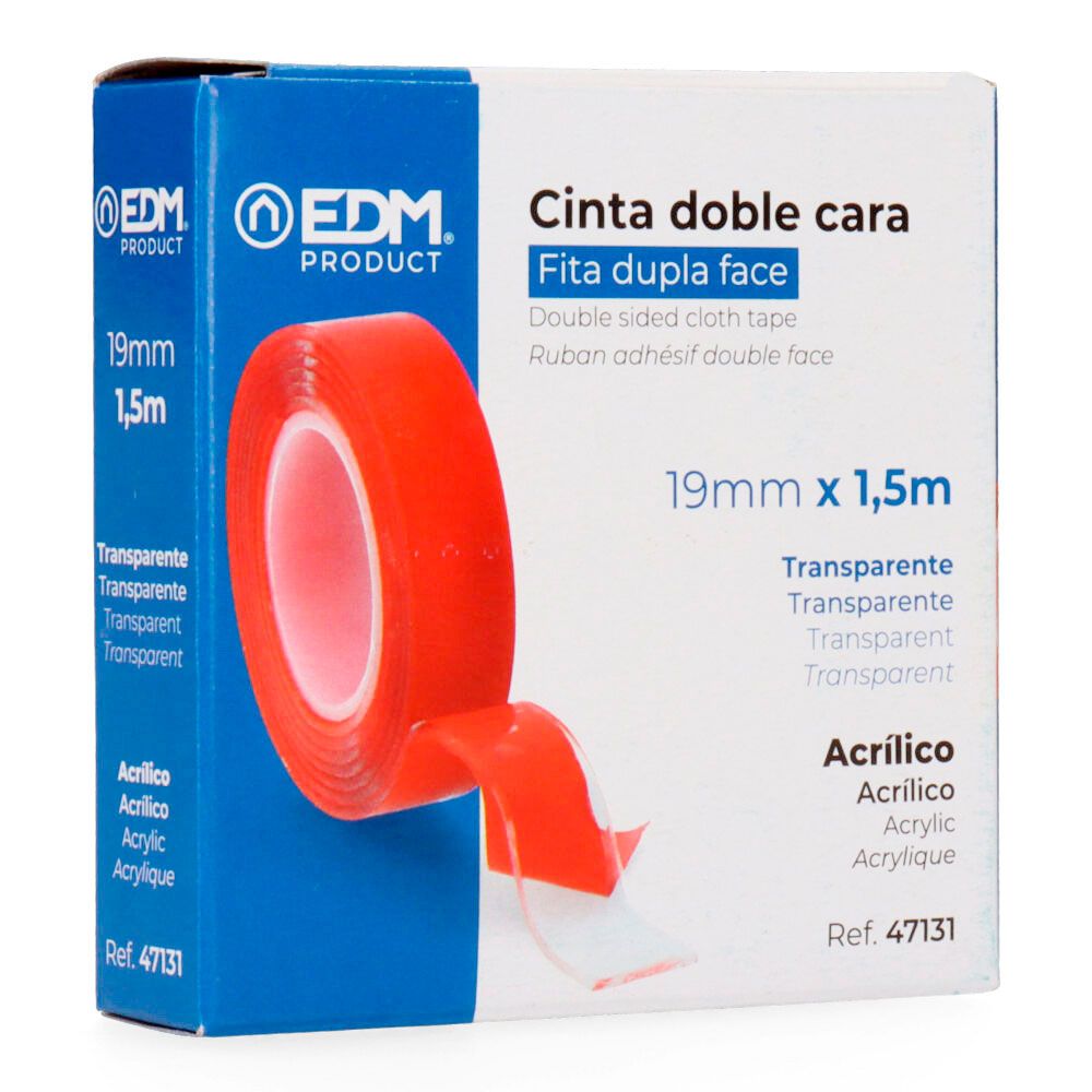 Cinta doble cara transparente 19 mm x 1,5 m