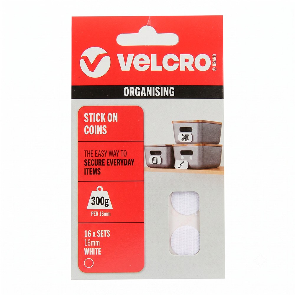 Circulos adhesivos hook&loop ø16 mm, blancos, 16 pares