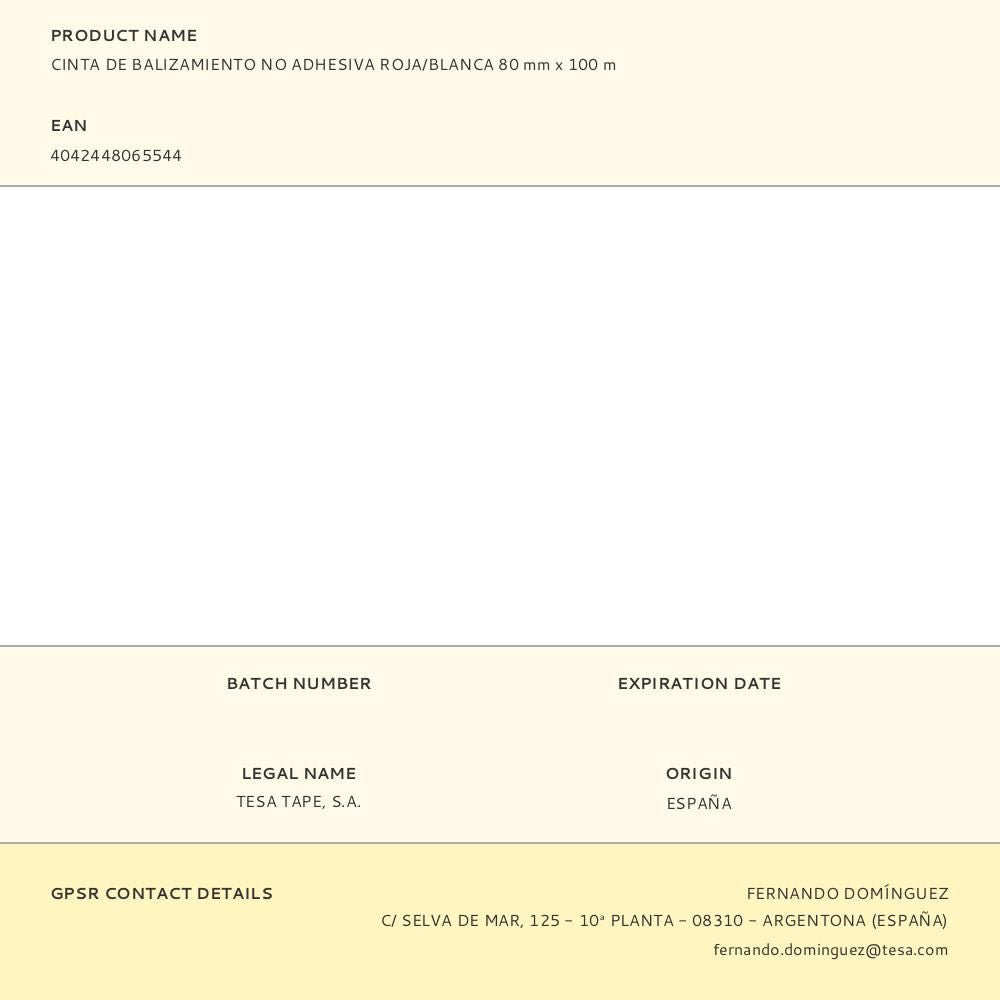 Cinta de balizamiento no adhesiva roja/blanca 80 mm x 100 m