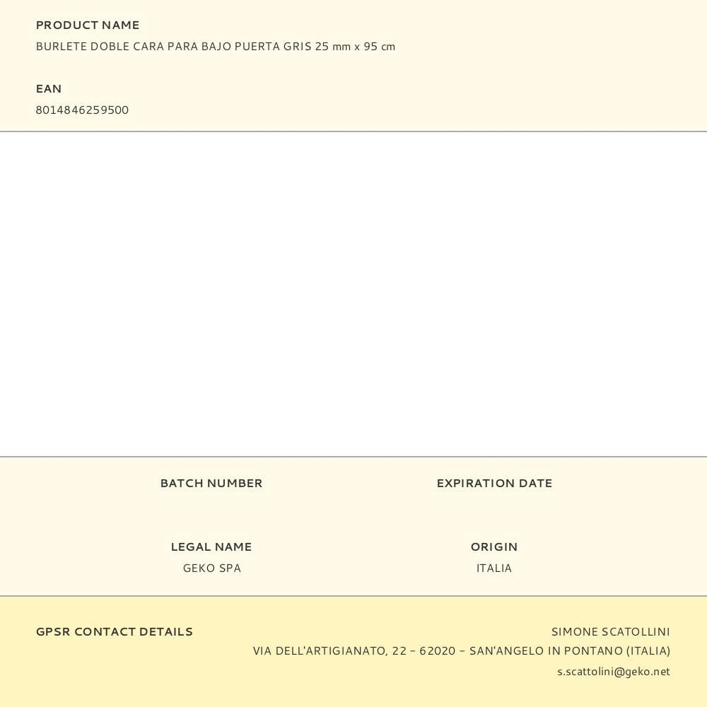 Burlete doble cara para bajo puerta gris 25 mm x 95 cm