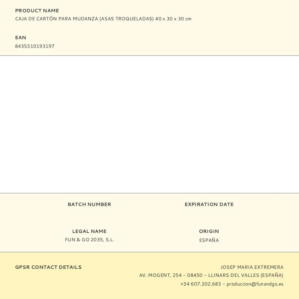 Caja de cartón para mudanza (asas troqueladas) 40 x 30 x 30 cm