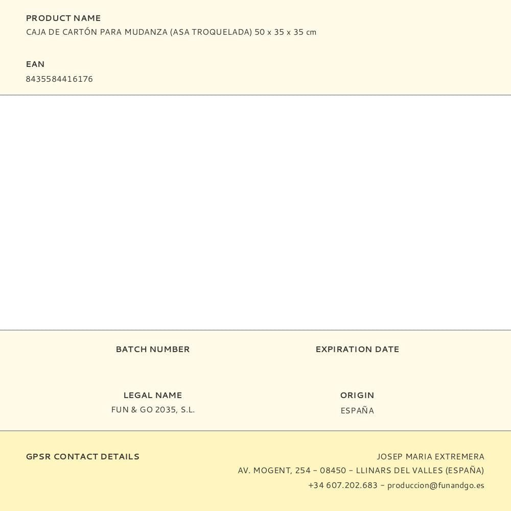 Caja de cartón para mudanza (asa troquelada) 50 x 35 x 35 cm