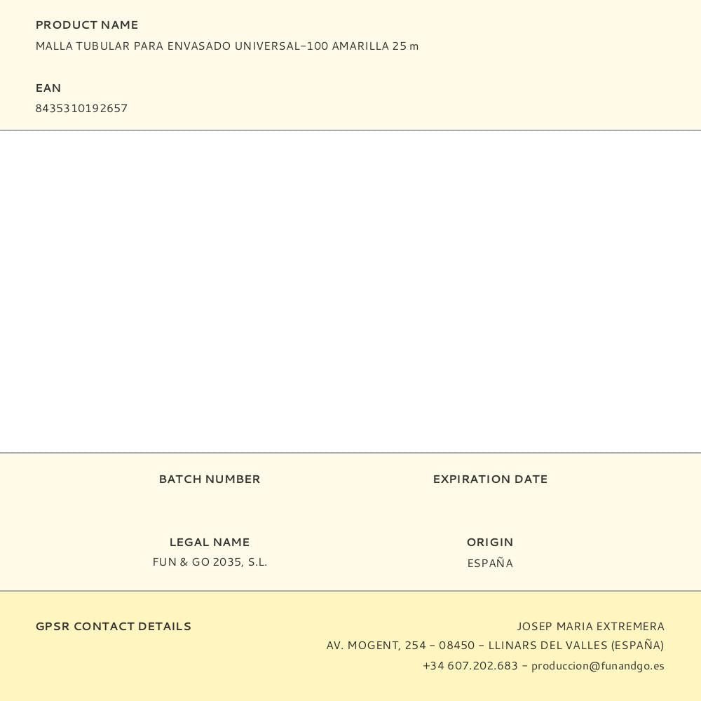 Malla tubular para envasado universal-100 amarilla 25 m