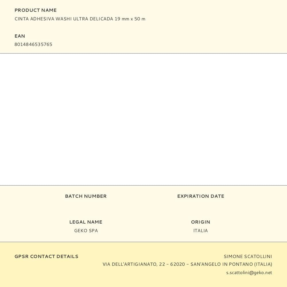 Cinta adhesiva washi ultra delicada 19 mm x 50 m