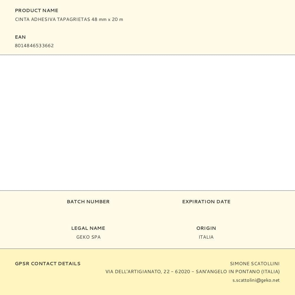 Cinta adhesiva tapagrietas 48 mm x 20 m