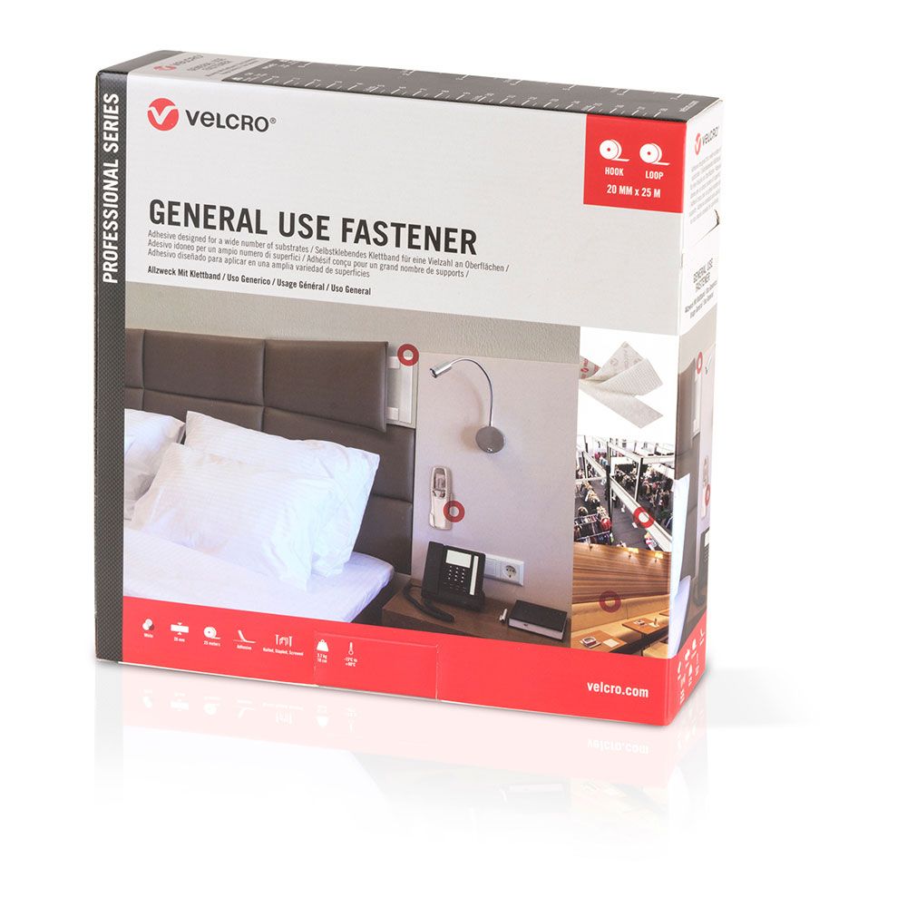 Cinta de gancho y bucle adhesiva blanca 20mm x 25 m
