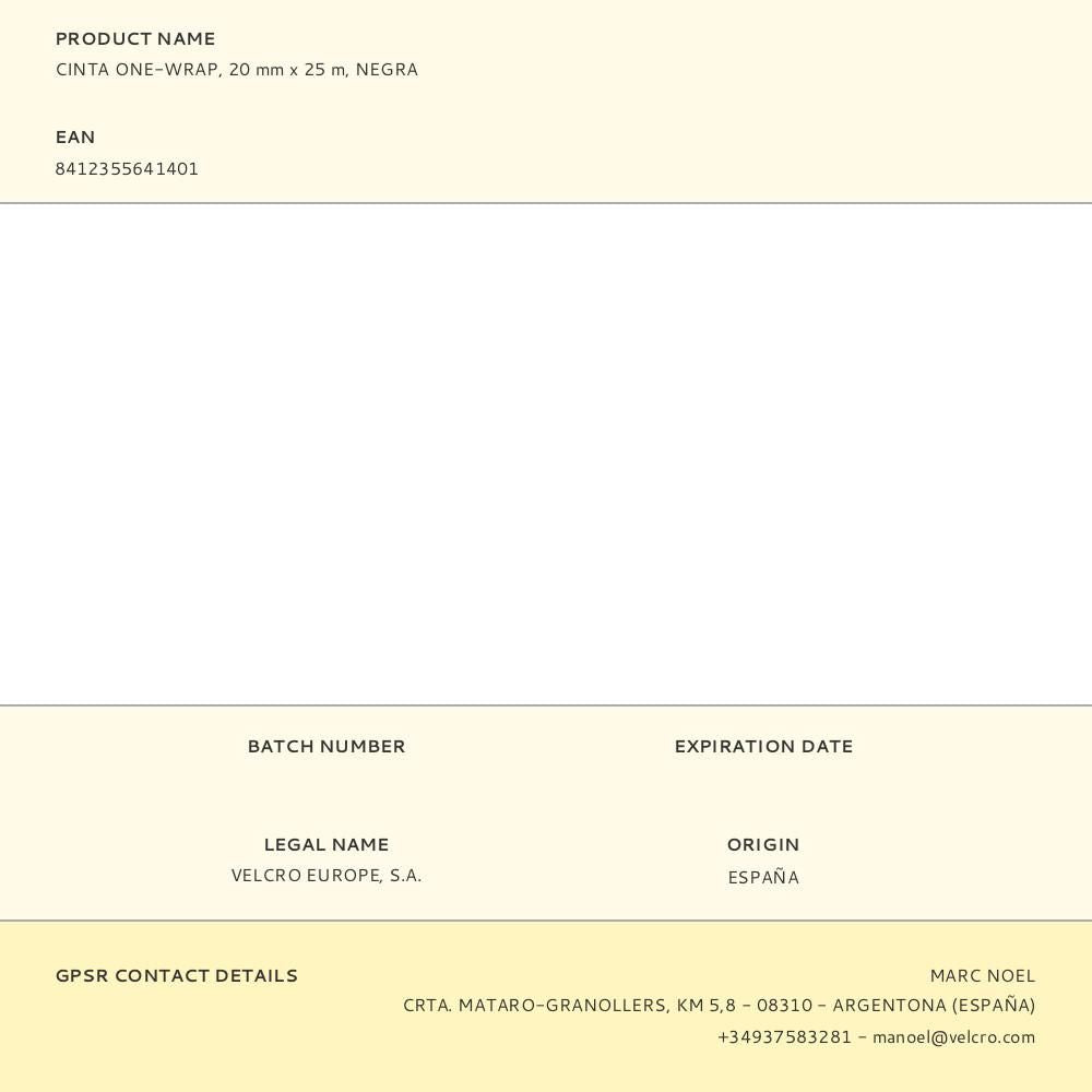 Cinta one-wrap, 20 mm x 25m, negra