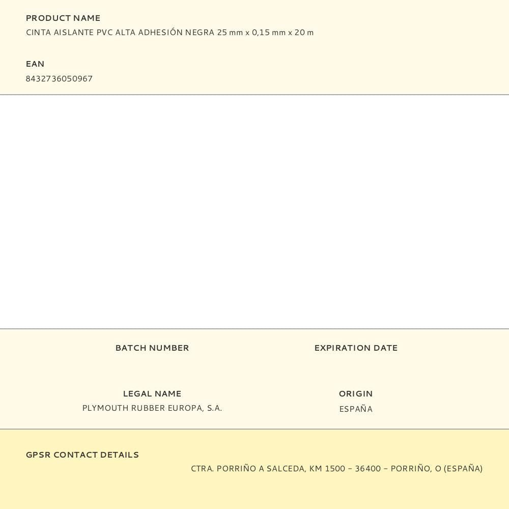 Cinta aislante pvc alta adhesión negra 25 mm x 0,15 mm x 20 m