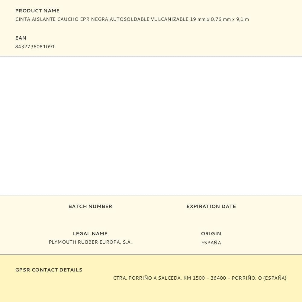 Cinta aislante caucho epr negra autosoldable vulcanizable 19 mm x 0,76 mm x 9,1 m