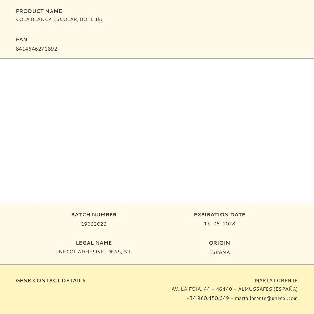 Cola blanca escolar, bote 1kg