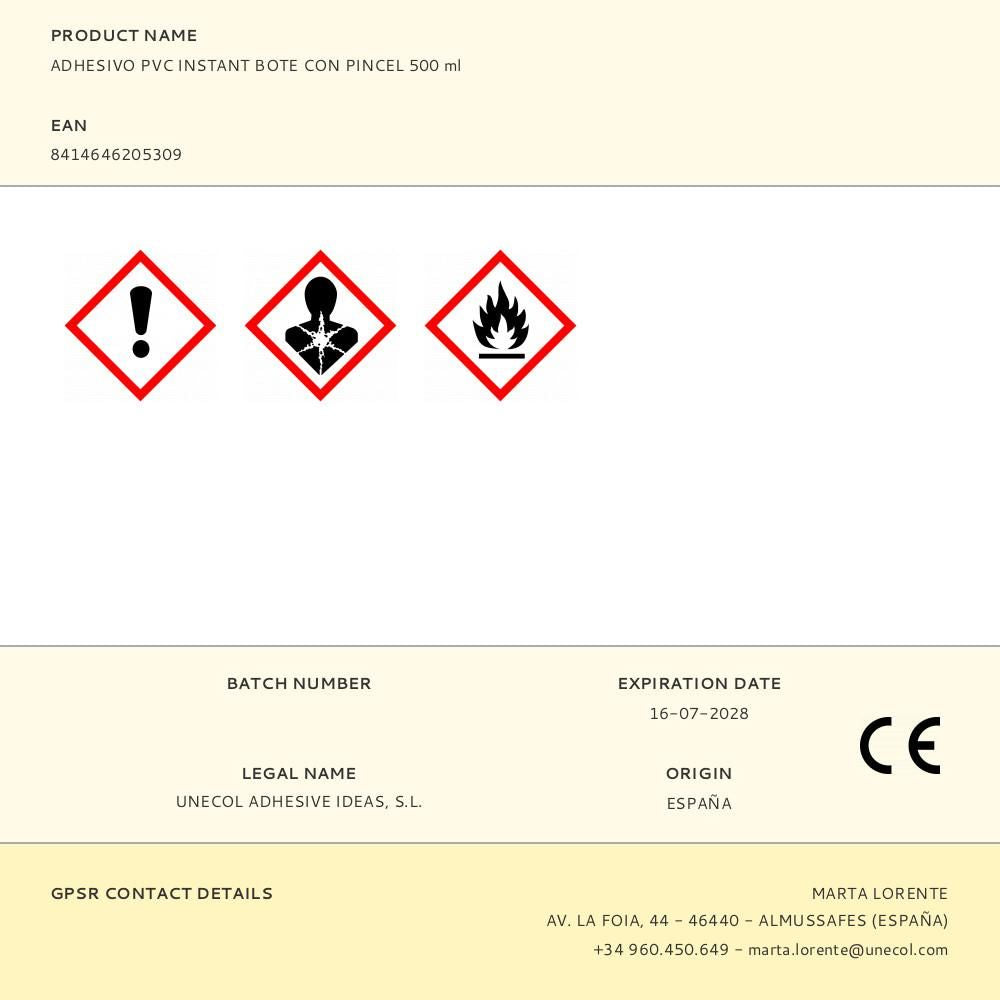 Adhesivo pvc instant bote con pincel 500 ml