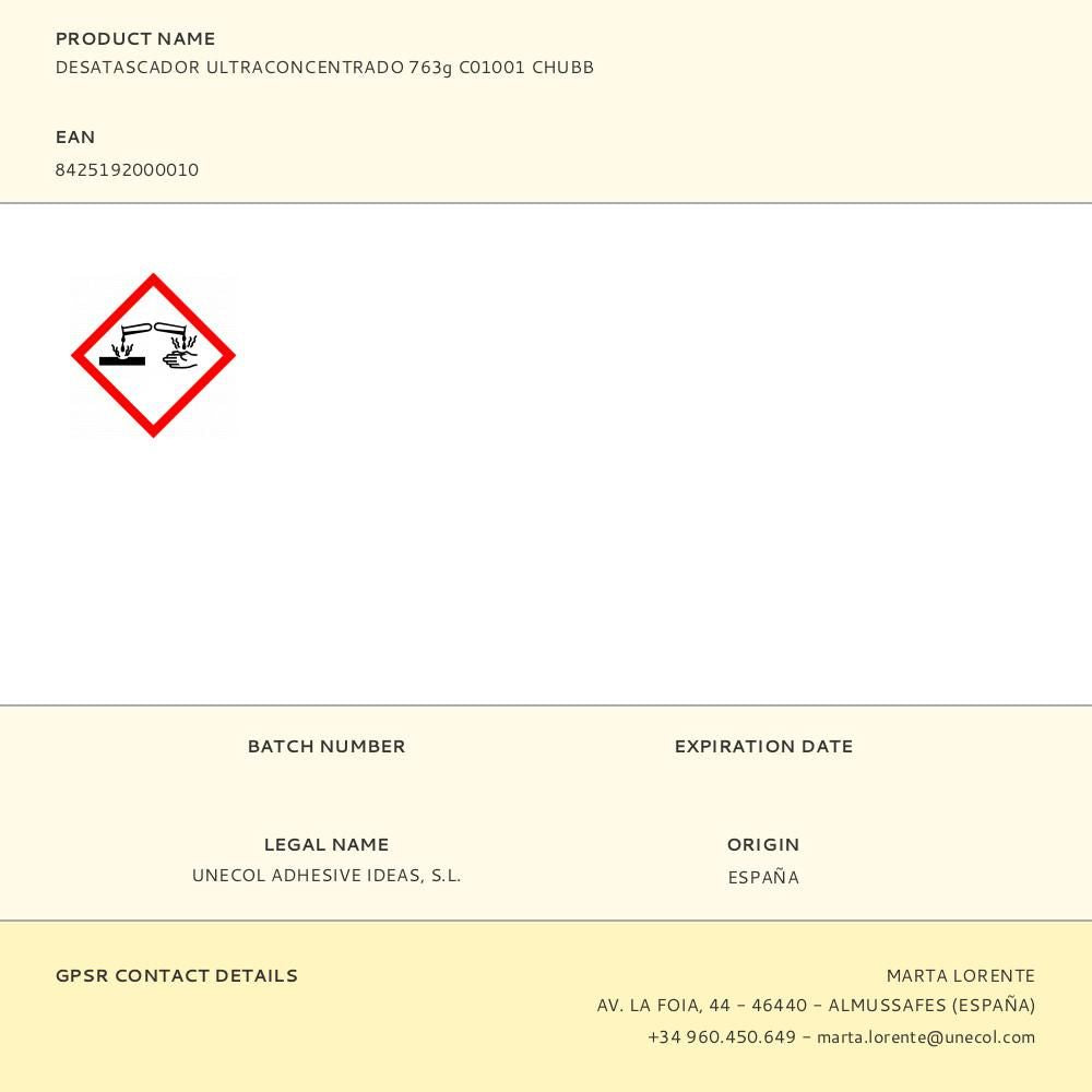 Desatascador ultraconcentrado 763g c01001 chubb