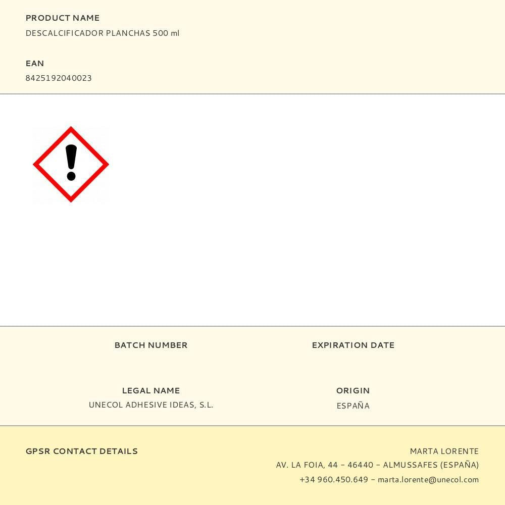 Descalcificador planchas 500 ml