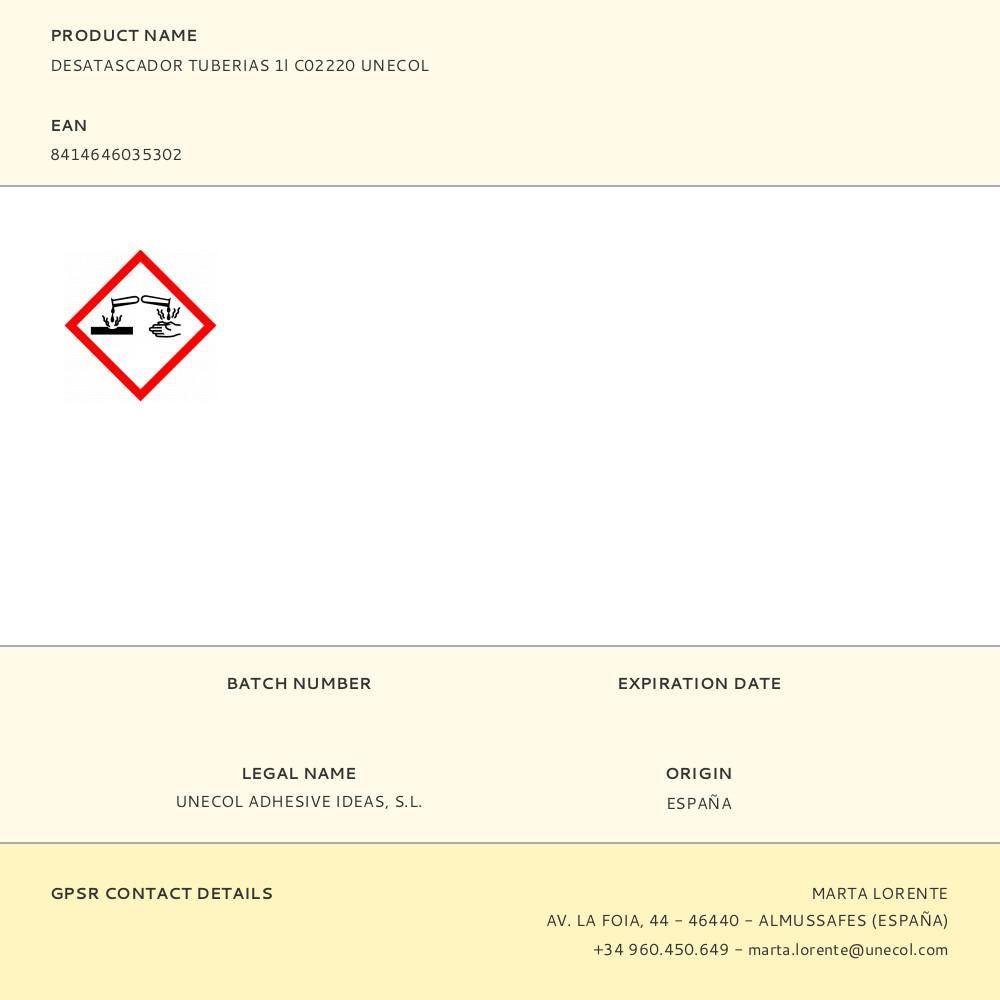 Desatascador tuberias 1l c02220 unecol