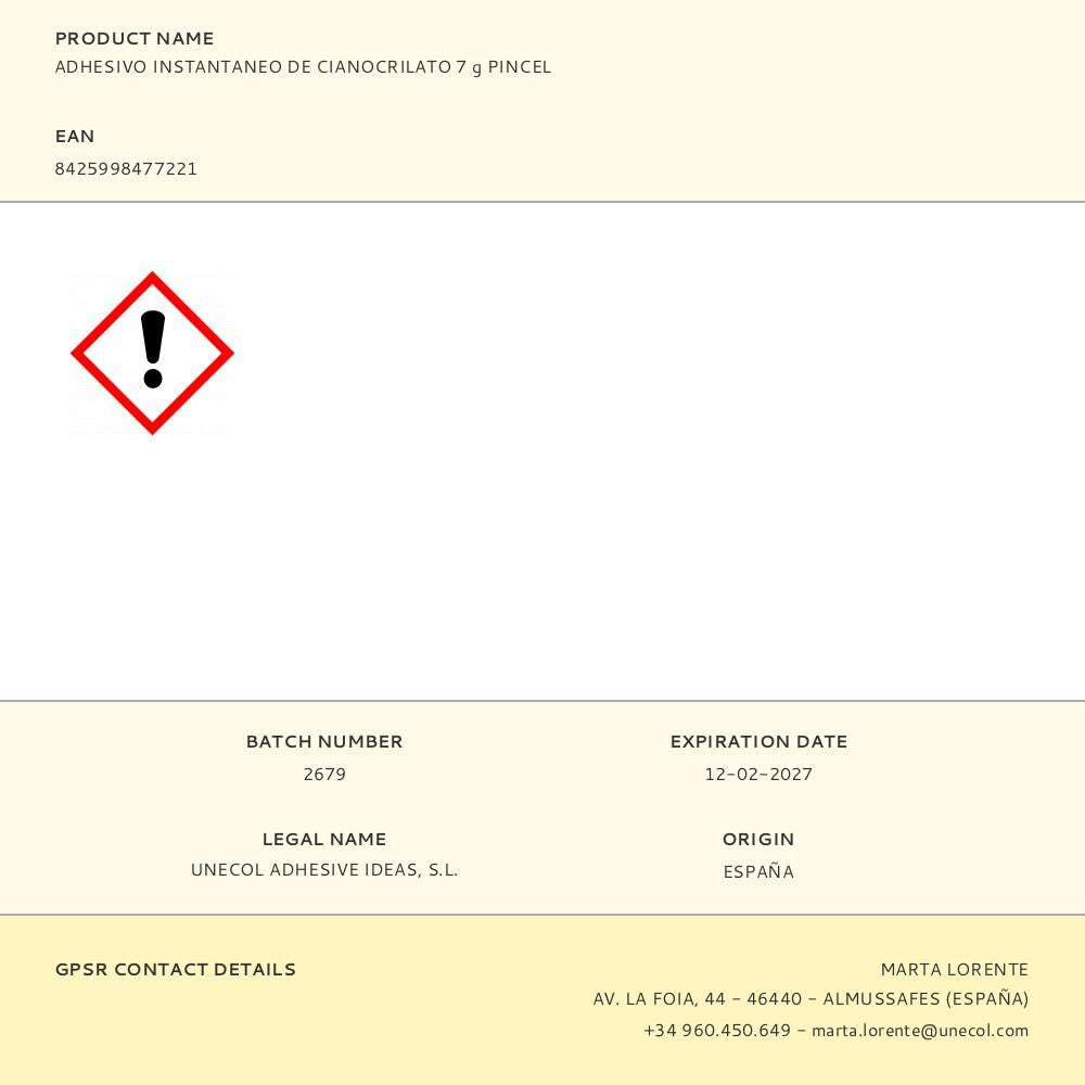 Adhesivo instantaneo de cianocrilato 7 g pincel