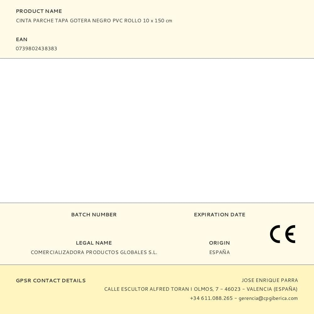 Cinta parche tapa gotera negro pvc rollo 10 x 150 cm