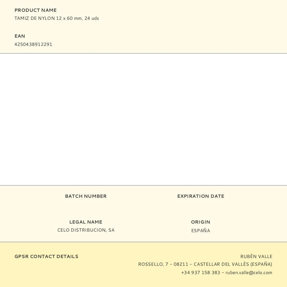 Tamiz de nylon 12 x 60 mm, 24 uds