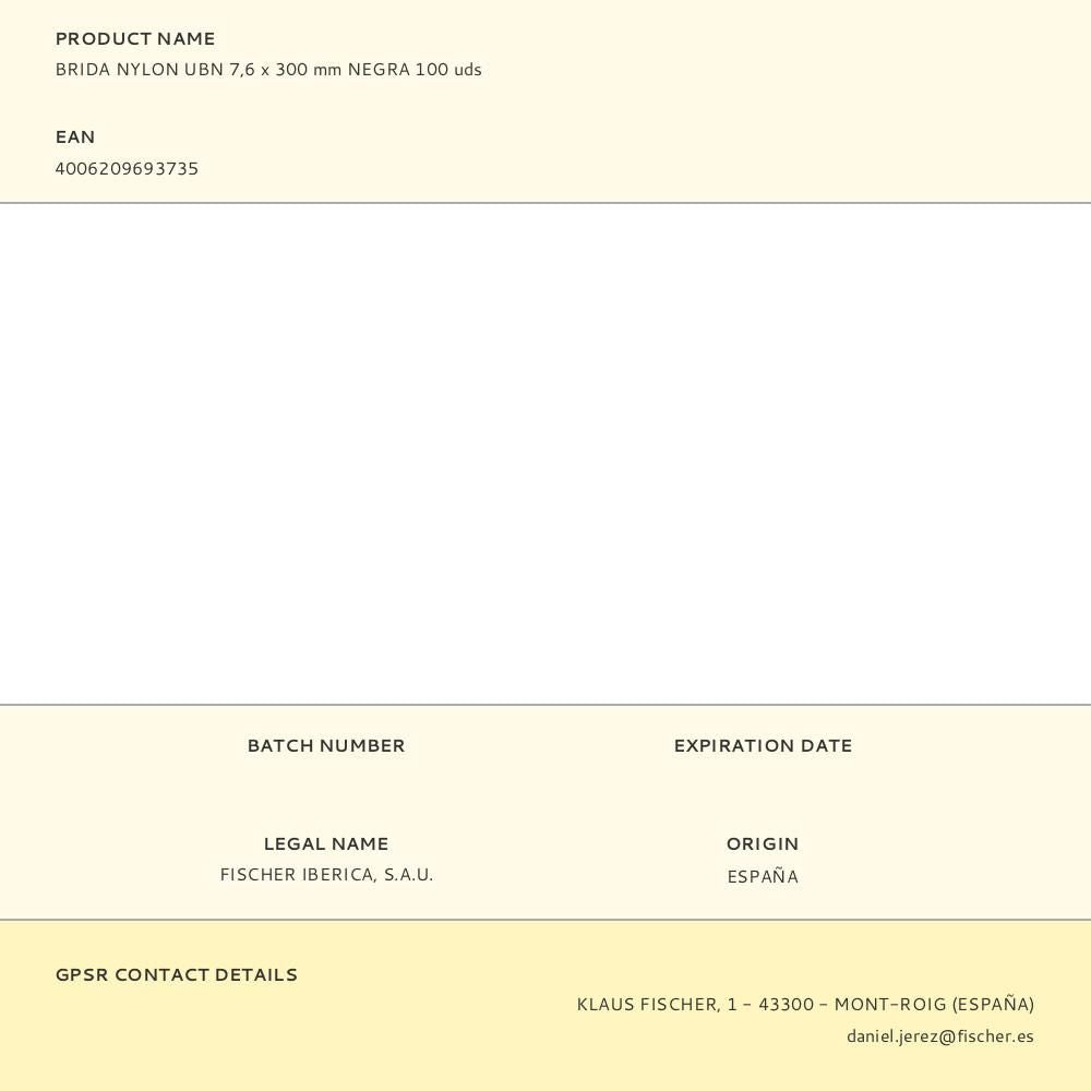 Brida nylon ubn 7,6 x 300 mm negra 100 uds