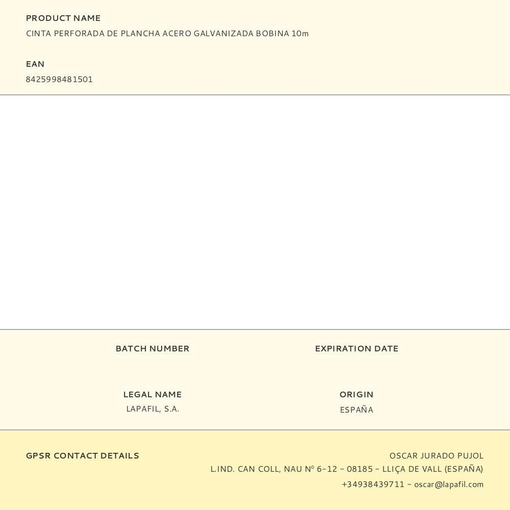 Cinta perforada de plancha acero galvanizada bobina 10m