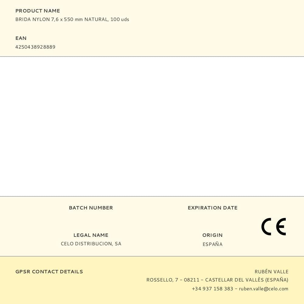 Brida nylon 7,6 x 550 mm natural, 100 uds