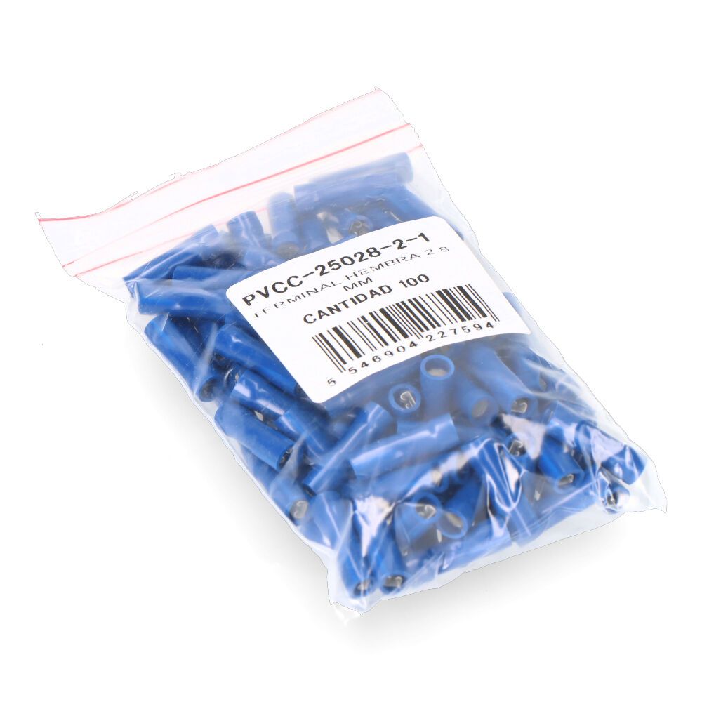 Terminal aislado azul hembra faston 2,8 mm, bolsa 100 uds