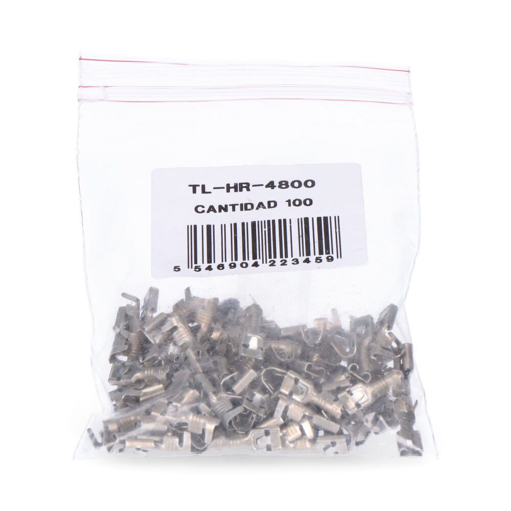 Terminal faston con sujeción 4,8 mm hembra, bolsa 100 uds
