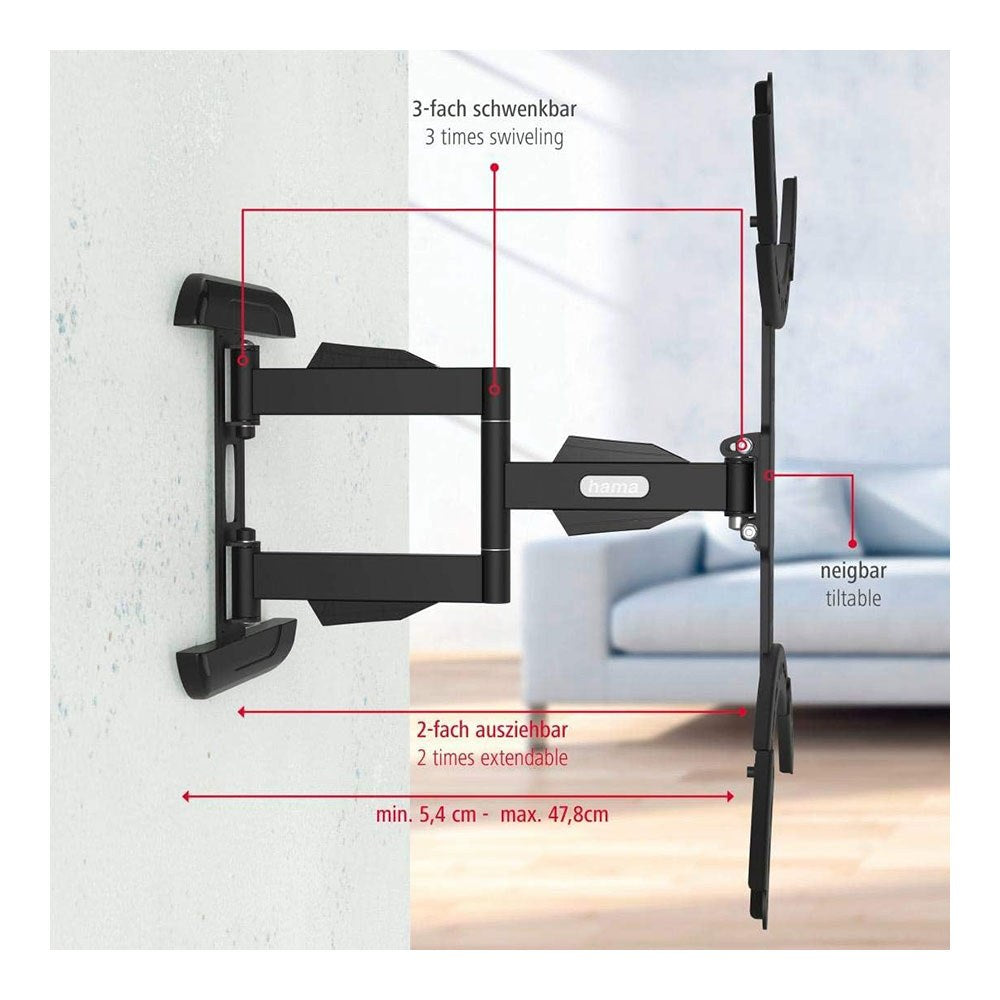 Soporte mural tv, negro, doble brazo articulado, de 37 a 75 pulg, carga máx. 45 kg