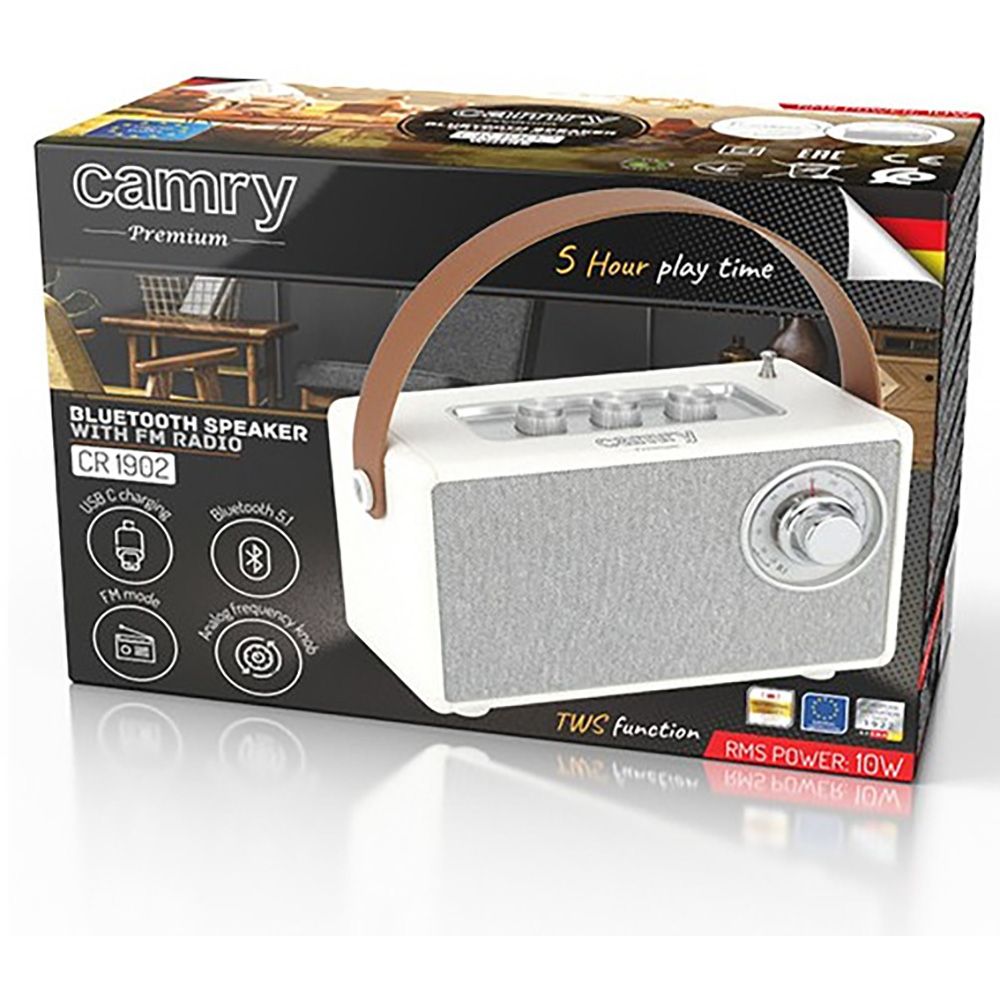 Radio fm recargable con bluetooth cr 1902 blanca, 16 x 7 x 10,5 cm