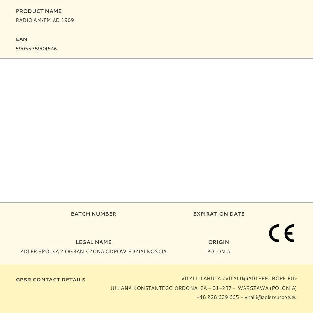 Radio am/fm ad 1909, 15,5 x 21 x 6 cm