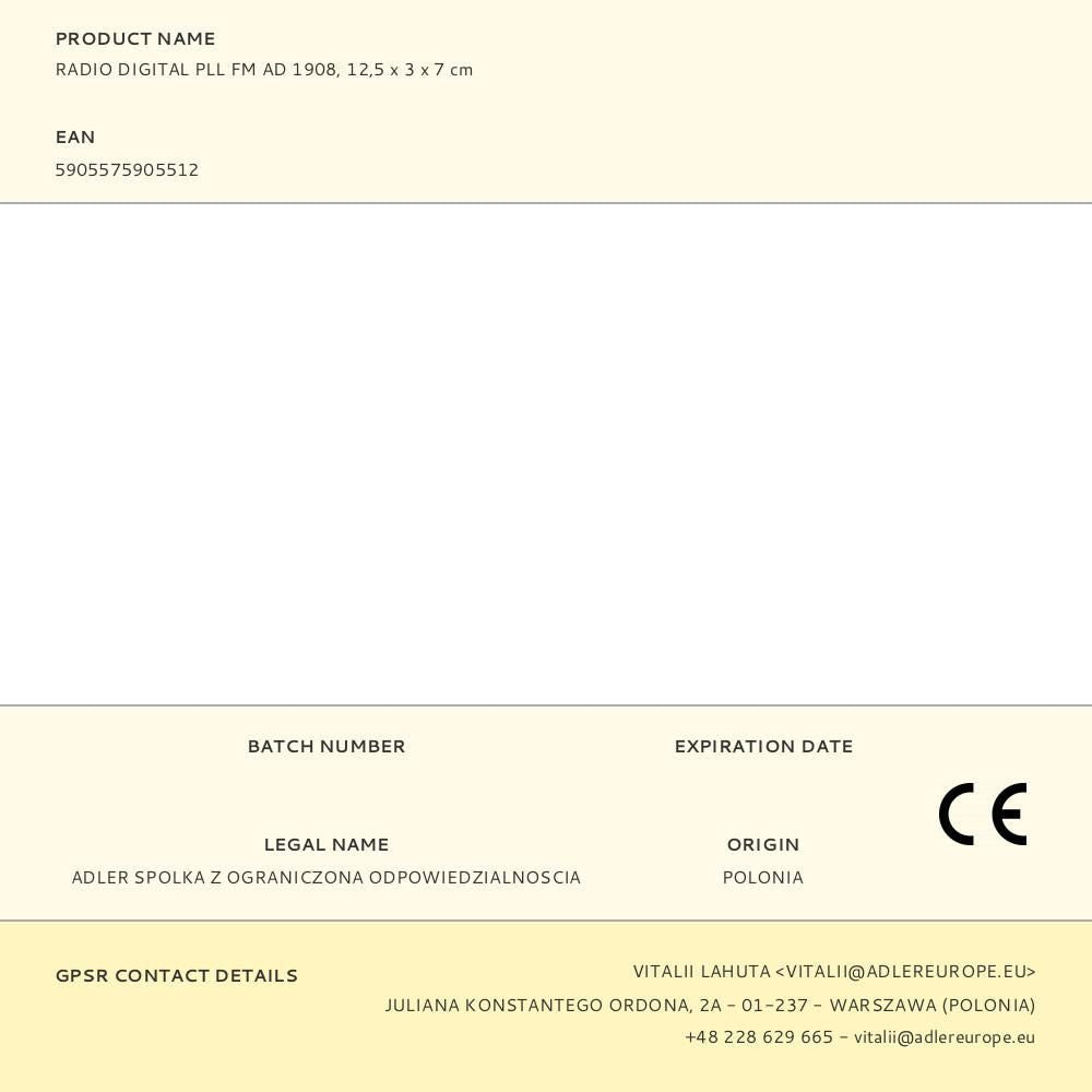 Radio digital pll fm ad 1908, 12,5 x 3 x 7 cm