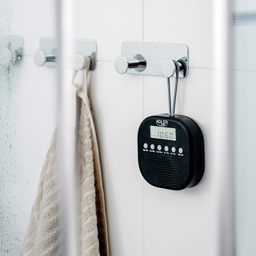 Radio fm resistente al agua ipx4 ad 1912, 9 x 9 x 2,5 cm