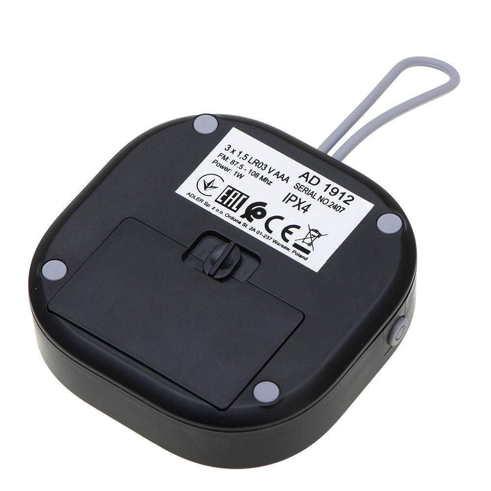 Radio fm resistente al agua ipx4 ad 1912, 9 x 9 x 2,5 cm