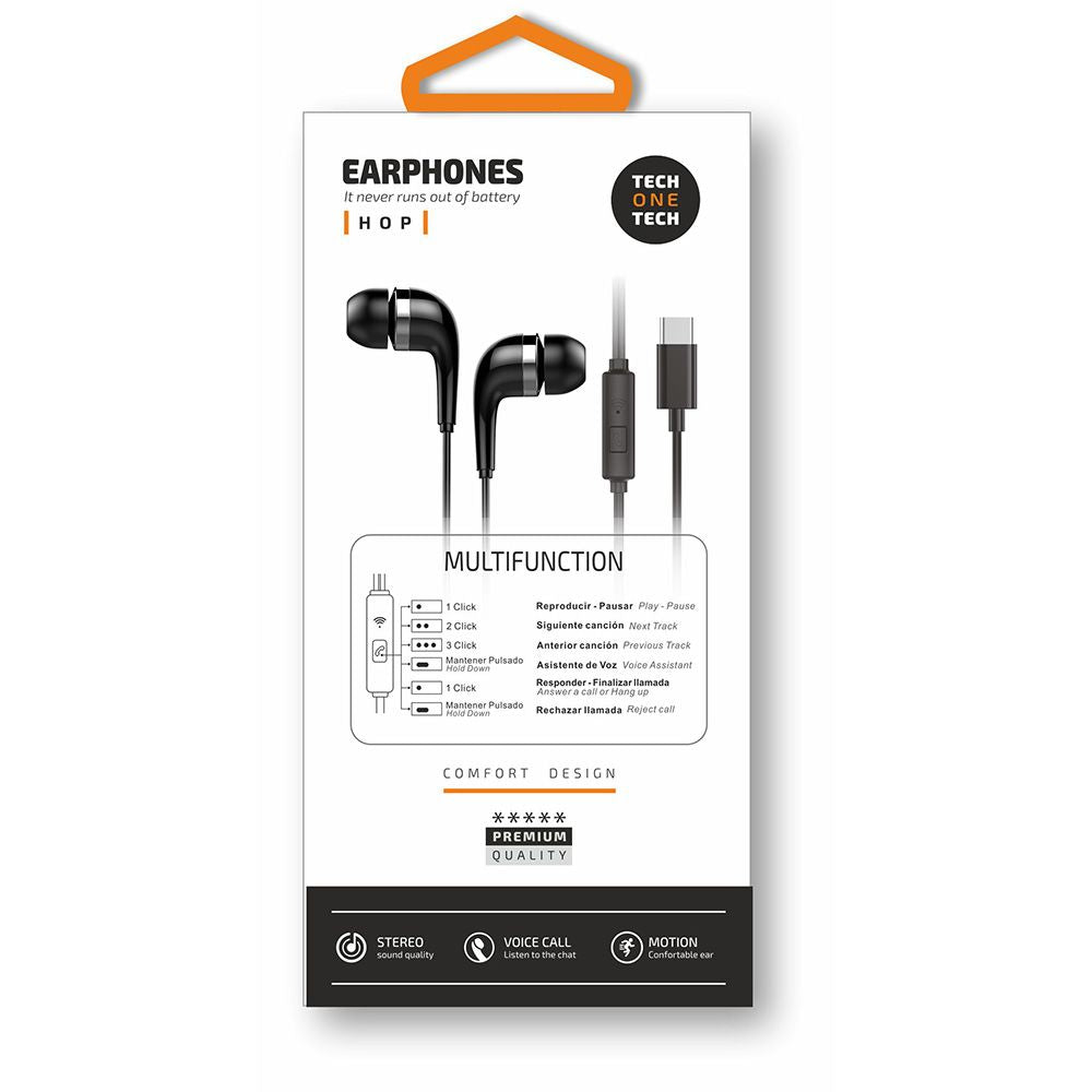 Auriculares hop con conector usb-c negros