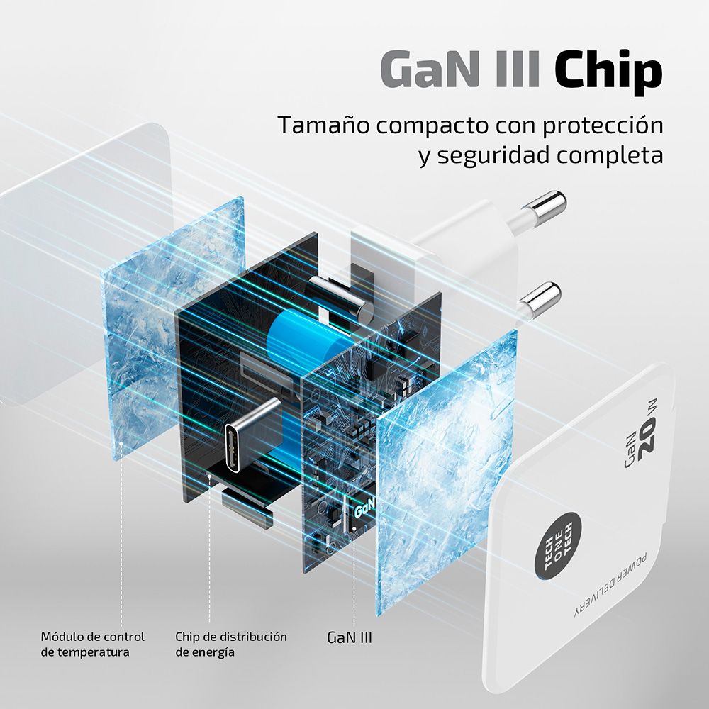 Cargador rápido gan 20 w, usb-c, blanco