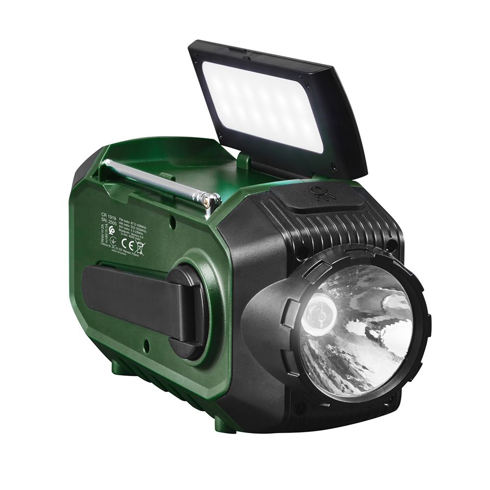 Radio emergencia multifunción solar/dinamo/usb 4000 mah cr1919, verde, 181 x 72 x 82 mm