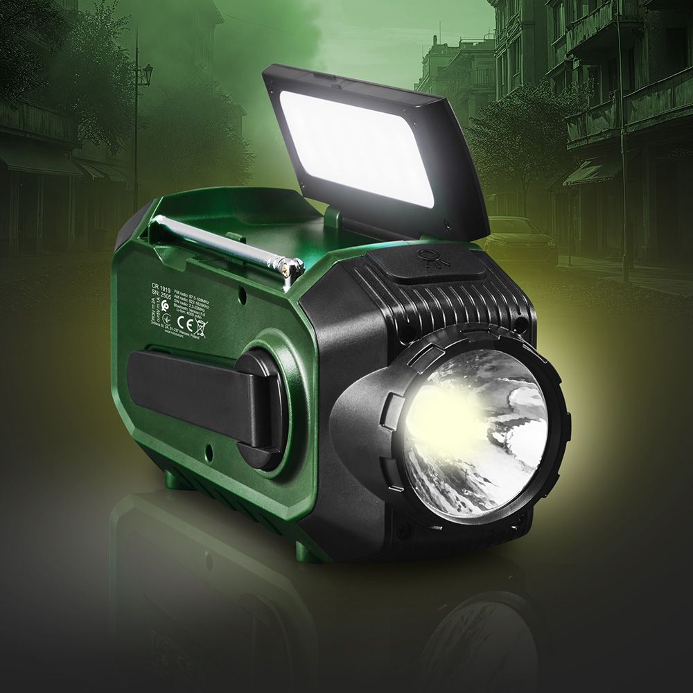 Radio emergencia multifunción solar/dinamo/usb 4000 mah cr1919, verde, 181 x 72 x 82 mm